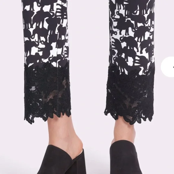 MarcCain Black and White Patterned Cropped Pants With Lace Trim NWT